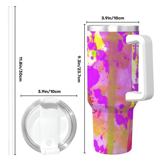 Tumbler mit Hundemotiv Cindy - Edelstahl, Becher, 1L, mit Strohhalm, bunt, Motive in Digitaler Popart, Englische Bulldogge, Bully
